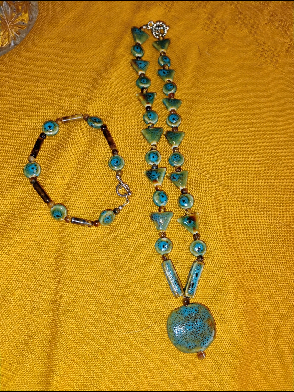 Handmade Green/Blue Stone Beaded Necklace And Jewelry Set. Boho Artisan Jewelry - Picture 15 of 15
